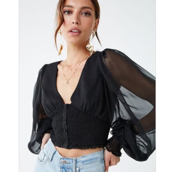 Smocked button front crop top NWT - Picture 1 of 1